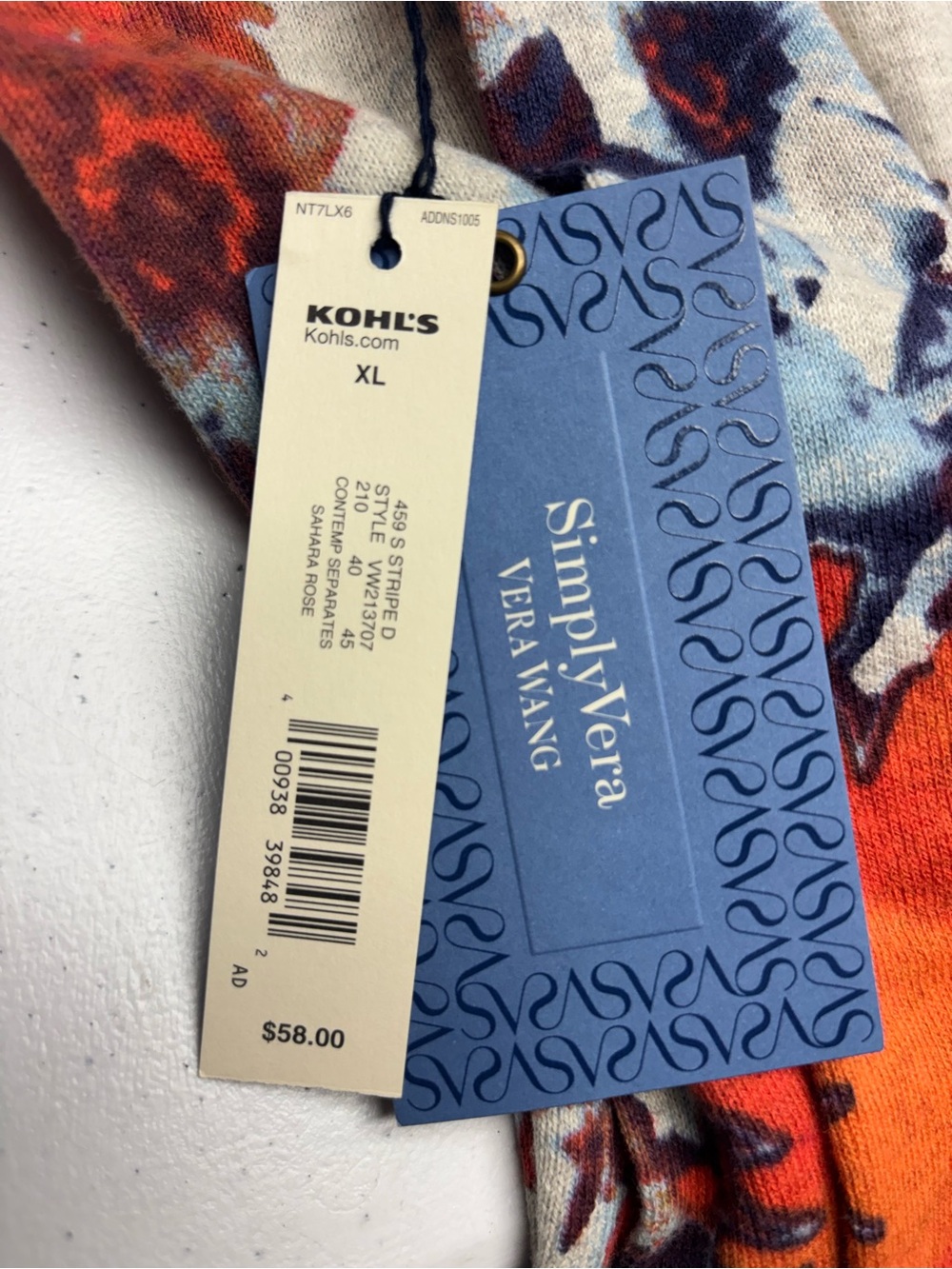 Vera Wang Blue & Gray Striped Long-Sleeve Top with Orange Floral Border - Picture 6 of 6